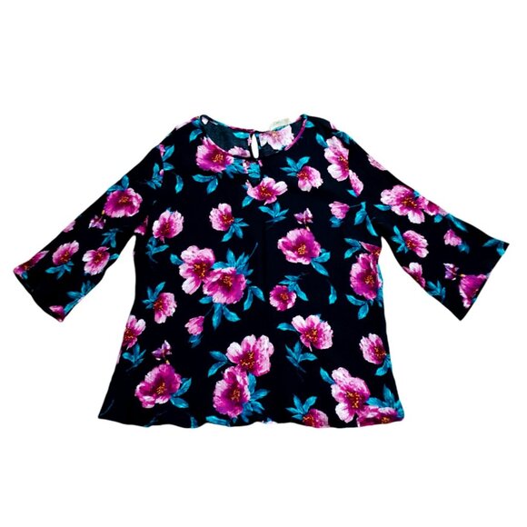 Indigo Rose Blouse Black Purple Floral Lightweight Stretch Plus Size 3X - Picture 1 of 4